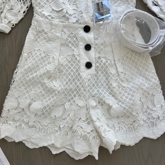 Self Portrait Lattice Embroidered White Playsuit Romper US 4 Bridal Wedding - Picture 7 of 13